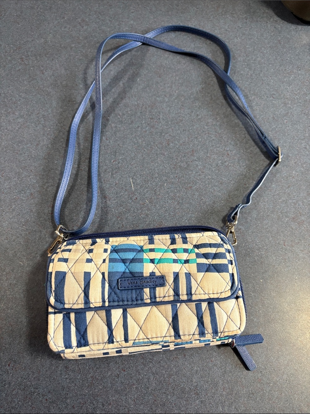 Vera Bradley Blue and Cream Quilted Crossbody with Teal Accents